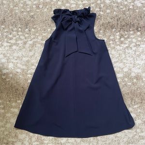 Mudpie Navy Blue A-Line Swing Dress with Ruffle Neck and Tie Back - Size L